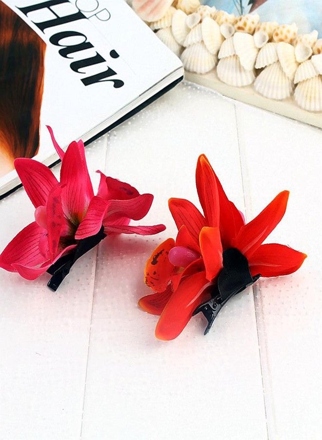Aacehlh 6 Pcs Hawaiian Flower Hair Clips for Women, Artificial Plumeria Hibiscus Flower Hair Clips Accessories for Vacation, Parties, Beach, and Seaside Events (Orchid) - Image 3
